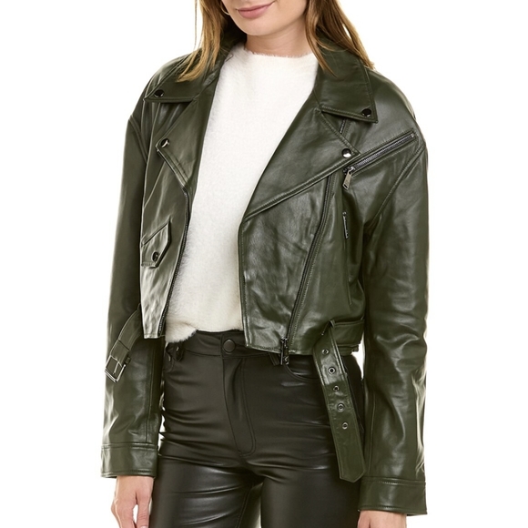 Badgley Mischka Jackets & Blazers - 💥SALE💥Badgley Mischka Rose Hunter Green Lamb Leather Moto Jacket